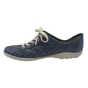 Remonte Shoes Women 12 Blue Leather Laser Cut Lace Up‎ Comfort Casual Sneakers